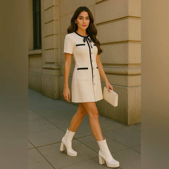 Guess BYRA Women’s Platform Block Heel Ankle Boots Ivory Patent, Size 10M NIB - Picture 2 of 11